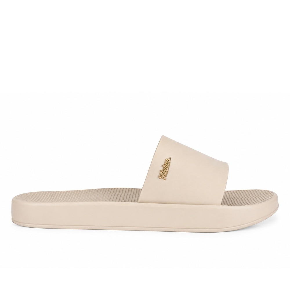 Melissa 8 Sun Slide Sandals Blush Pink Vegan PVC Gold Logo Made in Brazil